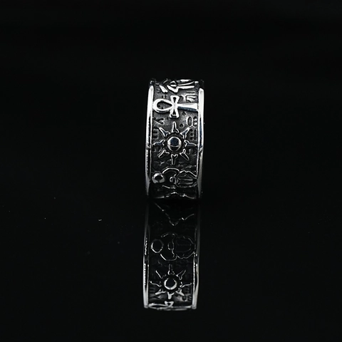 Vintage Egyptian Eye Of Horus Ankh Cross Titanium Steel Ring For Men Women Retro Oxidized Relief Band Fashion Jewelry Gift