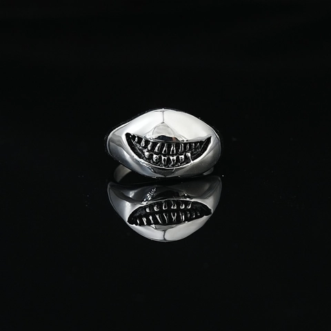 Anillo de Acero Inoxidable Vintage con Dientes de Sonrisa Burlona Gótico Punk Boca de Tiburón Hip Hop Band para Hombres Mujeres Joyería Regalo