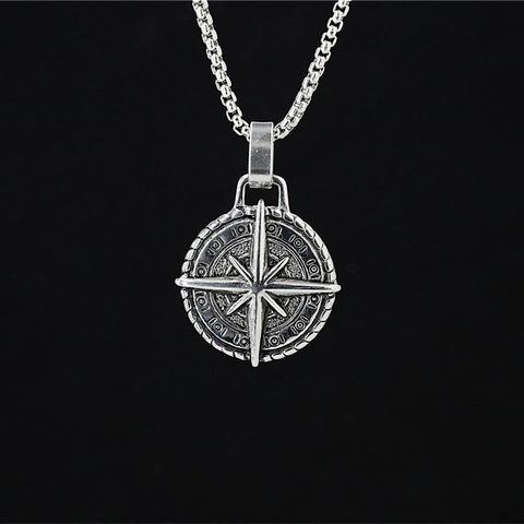 Collana Con Pendente Stella Bussola Vintage Per Uomo Donna Acciaio Inossidabile Titanio Gioielli Retro Hip Hop Streetwear