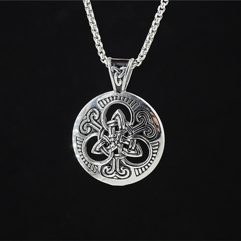 Collana Con Pendente a Nodo Celtico Vichingo in Acciaio al Titanio Vintage Nordic Retrò Cavo Rotondo Design a Trifoglio Uomo