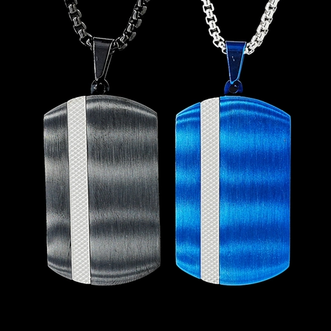 Hip Hop Titanium Steel Dog Tag Pendant Necklace For Men Brushed Plaid Minimalist Industrial Stainless Steel Jewelry