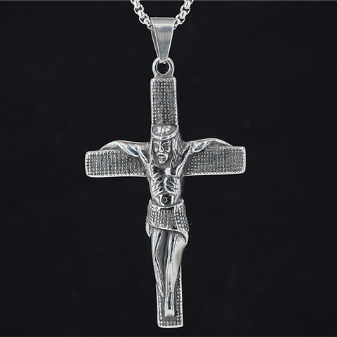 Collar con Colgante de Cruz de Crucifijo de Jesús de Acero Inoxidable Envejecido Vintage Joyería Religiosa para Hombre Hip Hop