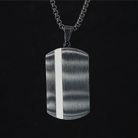 Hip Hop Titanium Steel Dog Tag Pendant Necklace For Men Brushed Plaid Minimalist Industrial Stainless Steel Jewelry