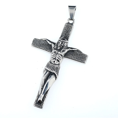 Collar con Colgante de Cruz de Crucifijo de Jesús de Acero Inoxidable Envejecido Vintage Joyería Religiosa para Hombre Hip Hop
