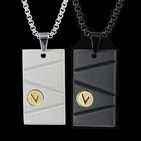 Modern Titanium Steel Rectangle Pendant Necklace Matte Black Silver Gold Tone V Logo Geometric Jewelry For Men Women Gift
