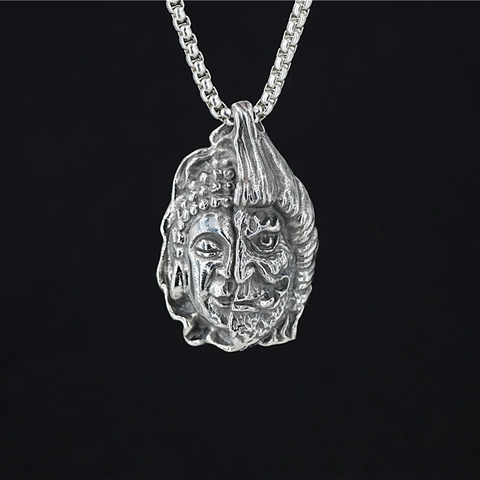 Vintage Titanium Steel Necklace One Thought Buddha And Demon Double Sided Face Pendant Gothic Punk Jewelry For Men Women