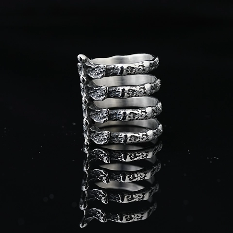 Gothic Skeleton Ribs Ring Titanium Steel Punk Hip Hop Dark Style Rock Band Jewelry For Men Unisex Vintage Bone Ring
