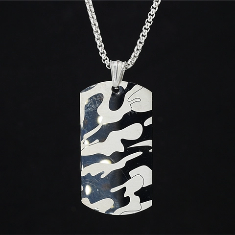 Collana con Ciondolo Targhetta Militare Hip Hop in Acciaio Inossidabile con Stampa Mimetica per Uomo Gioielli Moda Stile Militare