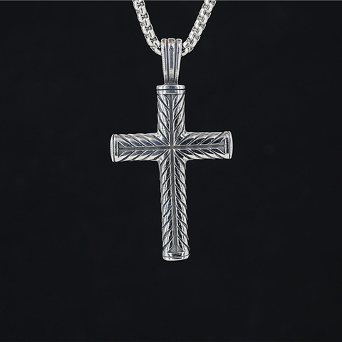 Vintage Hip-Hop Edelstahl Kreuz Anhänger Halskette Für Herren Damen Graviert Diagonalstruktur Religiöser Modeschmuck Geschenk