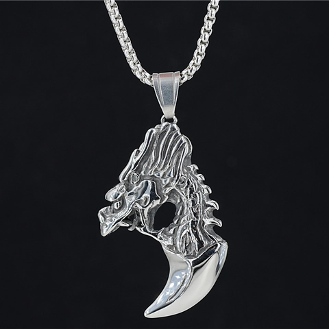 Collar con Colgante de Garra de Cabeza de Dragón de Acero Inoxidable Vintage para Hombres Mujeres Joyería de Estilo Punk Gótico Hip Hop