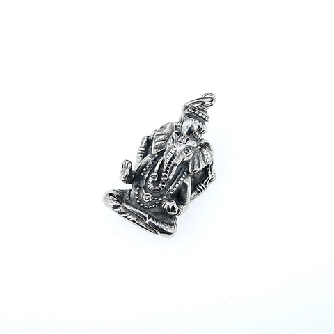 Vintage Stainless Steel Ganesha Pendant Necklace For Men Women Retro Silver Religious Lord Elephant God Jewelry Gift