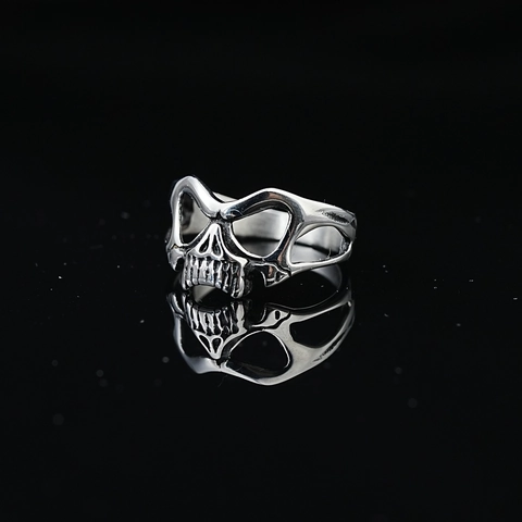 Retro Gothic Skull Mask Stainless Steel Ring For Men Women Hip Hop Punk Oxidized Silver Hollow Out Finger Ring Jewelry Gift