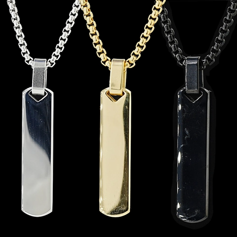 Minimalist Stainless Steel Rectangle Bar Pendant Necklace Titanium Steel Mirror Polished Geometric Vertical Long Strip Jewelry For Men Women Daily Accessory