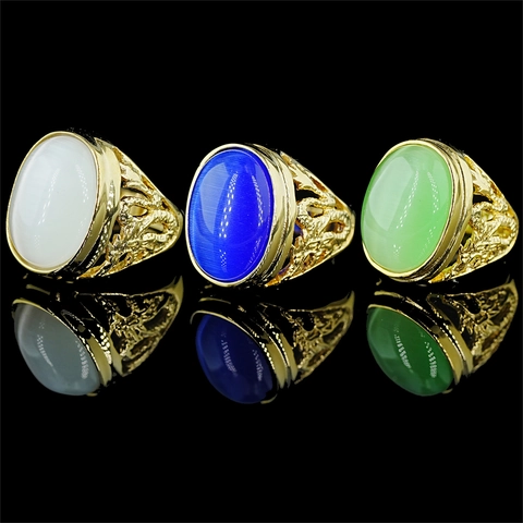Vintage Titanium Steel Ring For Men Hollow Out Dragon Pattern Gemstone Rings Chinese Style Domineering Gold Jewelry Gift