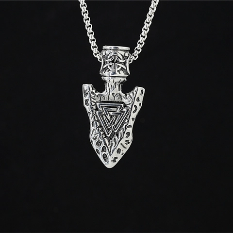 Vintage Viking Valknut Arrowhead Pendant Necklace For Men Retro Stainless Steel Distressed Nordic Jewelry Gift