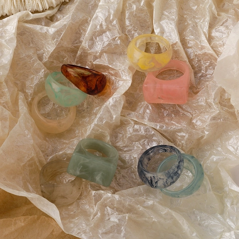 Vintage Marble Texture Acrylic Resin Rings For Women Multicolor Ink Wash Chunky Water Drop Square Round Geometric Statement Finger Rings Fashion Jewelry