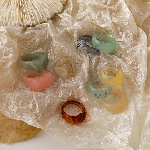 Vintage Marble Texture Acrylic Resin Rings For Women Multicolor Ink Wash Chunky Water Drop Square Round Geometric Statement Finger Rings Fashion Jewelry