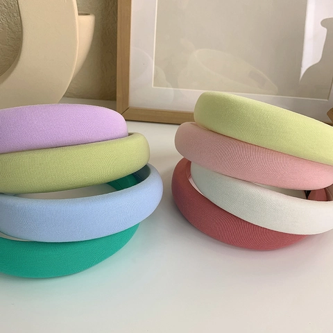 Women's Padded Sponge Headband Korean Knitted Cloth Solid Color Wide Brim Hair Band Sweet Handmade Hair Accessories For Face Washing