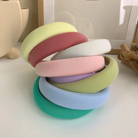 Women's Padded Sponge Headband Korean Knitted Cloth Solid Color Wide Brim Hair Band Sweet Handmade Hair Accessories For Face Washing