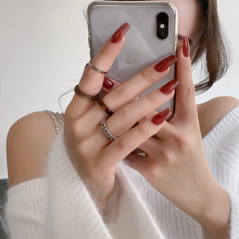 4Pcs Set Acrylic Resin Rings For Women Minimalist Alloy Chain Geometric Finger Ring Marble Amber Pattern Korean Fashion Jewelry