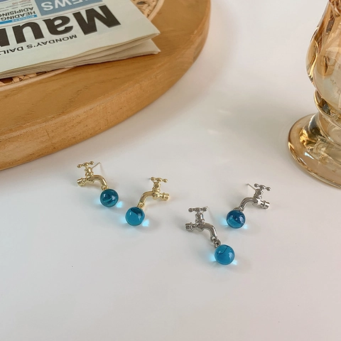 Pendientes de Botón Creativos Con Forma de Grifo y Bola de Cristal Azul Aleación Pendientes de Gota Para Mujer Joyería