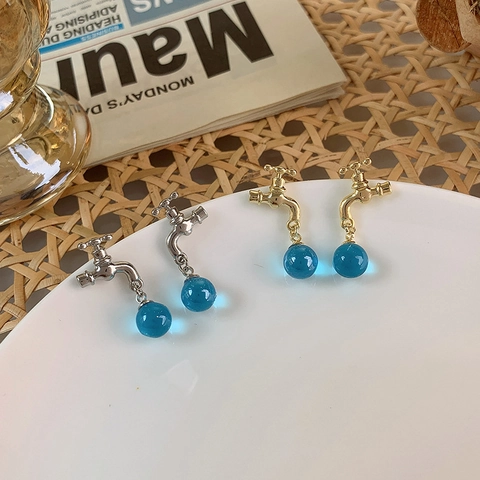 Pendientes de Botón Creativos Con Forma de Grifo y Bola de Cristal Azul Aleación Pendientes de Gota Para Mujer Joyería