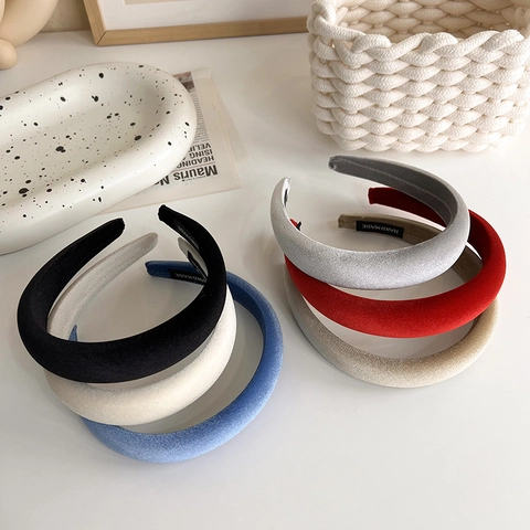 Diadema de Terciopelo Acolchada Vintage Francés Color Sólido Esponja Ancha Cinta para el Pelo para Mujer Elegante Aumento de Altura Accesorios
