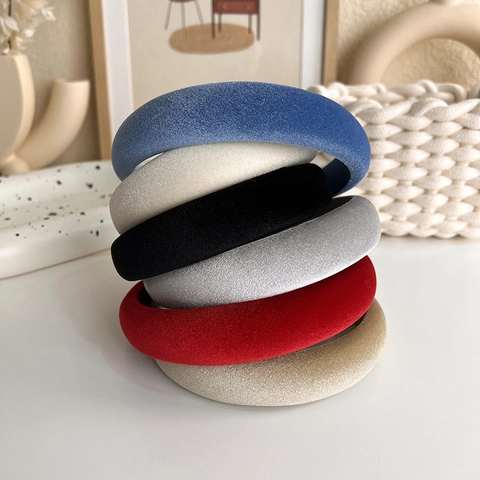 Diadema de Terciopelo Acolchada Vintage Francés Color Sólido Esponja Ancha Cinta para el Pelo para Mujer Elegante Aumento de Altura Accesorios
