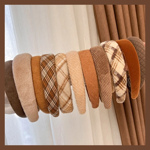 Autumn Winter Retro Padded Headband For Women Soft Fabric Thickened Hair Band Solid Color Plated Sweet Style Hair Accessories