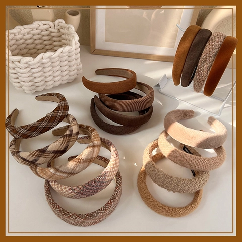 Autumn Winter Retro Padded Headband For Women Soft Fabric Thickened Hair Band Solid Color Plated Sweet Style Hair Accessories