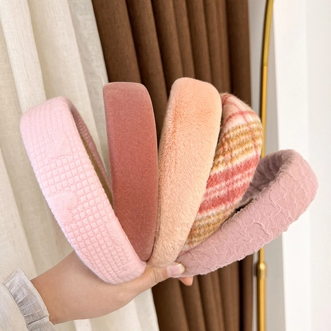 Cerchietto Imbottito Rosa Dolce per Donna Parte Superiore Alta Spugna Ampia Fascia per Capelli Tessuto Maglia Velluto Accessori Moda
