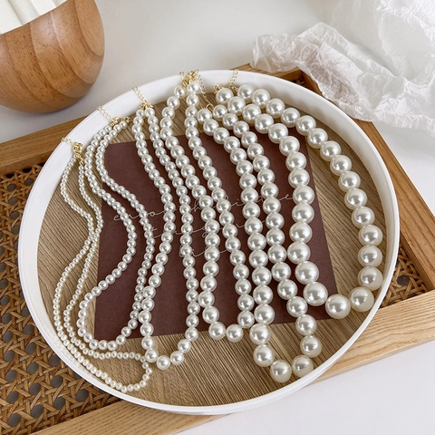 Collar de Perlas Artificiales de Estilo Francés para Mujer Gargantilla de Aleación Chapada en Oro Elegante Joyería Blanca
