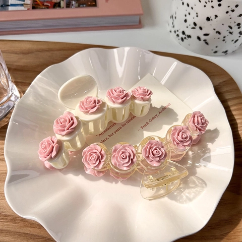 Pinza per Capelli con Camelia Rosa Fata Rosa Floreale Pince à Cheveux Dolce Acrilico Resina Fiore Accessori per Capelli Donna