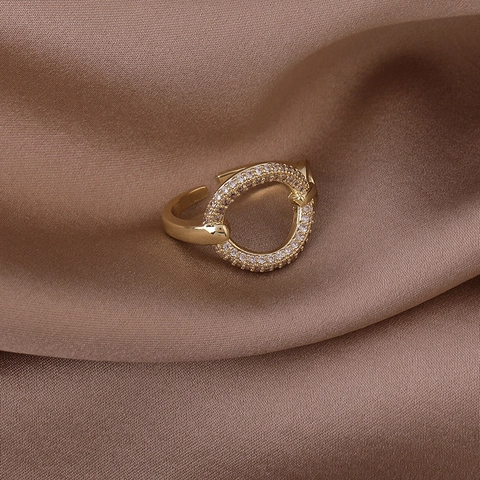 Minimalistische Kupfer Strass Offener Ring Für Damen Vergoldet Geometrischer Kreis Verstellbarer Mode Schmuck Fingerring Geschenk