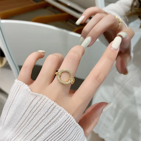 Minimalistische Kupfer Strass Offener Ring Für Damen Vergoldet Geometrischer Kreis Verstellbarer Mode Schmuck Fingerring Geschenk