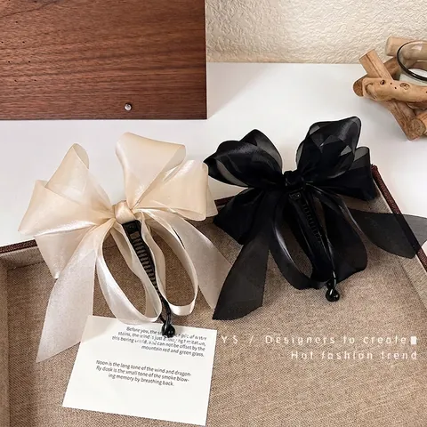 Pinza de Plátano con Lazo de Malla de Estilo Coreano Elegante Pinza de Pelo Vertical con Lazo Grande para Mujer