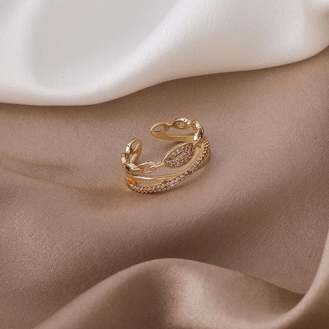 Double Layer Zirconia Cross Open Ring For Women Minimalist Copper Gold Plated Fashion Geometric Ins Style Finger Ring Jewelry