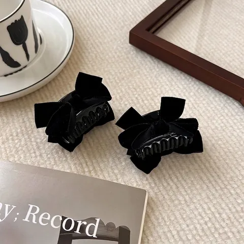 Molletta per Capelli a Clip con Fiocco in Velluto Nero Stile Vintage Francese Elegante Accessorio per Capelli Donna Ragazza