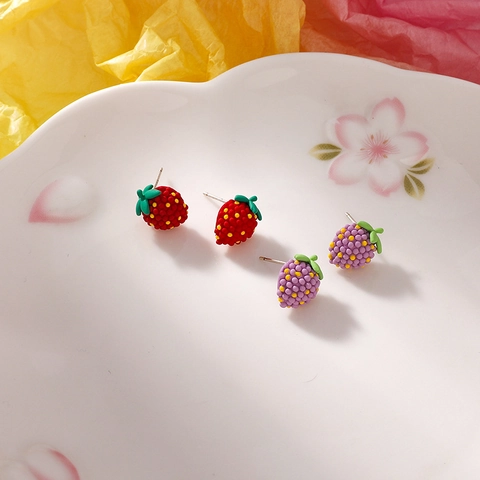 Süße Erdbeere Frucht Ohrstecker Mit 925 Sterling Silber Ohrstecker-Stift Kupfer Harz Beeren Ohrringe Damen Mädchen Schmuck