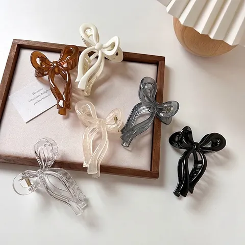 Pinza para el Cabello Grande de Acrílico con Lazo Estilo Cinta Minimalista Color Gelatina Shark Clip para Mujer