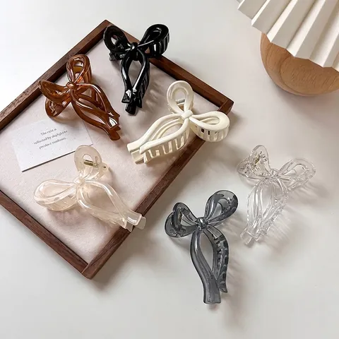Pinza para el Cabello Grande de Acrílico con Lazo Estilo Cinta Minimalista Color Gelatina Shark Clip para Mujer