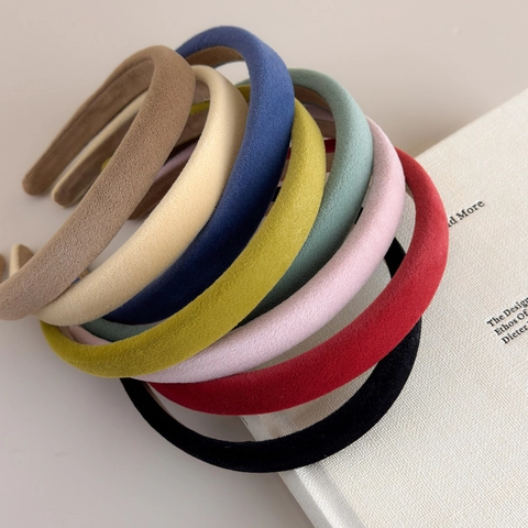Women Vintage Plush Padded Sponge Headband Korean Style Simple Solid Color Thin Edge Hair Band Fashion Hair Accessories