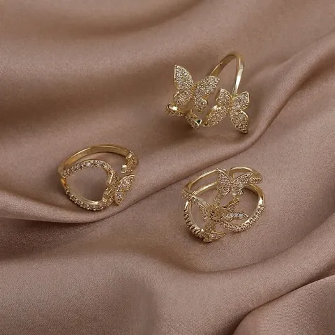 Elegant Copper Butterfly Open Ring For Women Minimalist Rhinestone Adjustable Index Finger Ring Jewelry Gift