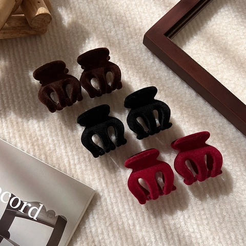Pinza para el Pelo Mini de Flocado Vintage para Mujer Otoño Invierno Textura de Terciopelo Acrílico Horquilla Pequeña