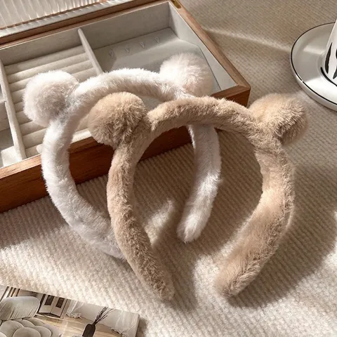 Fascia per Capelli in Peluche con Orecchie da Orso per Donna Cerchietto in Finta Pelliccia Morbida Accessori per Capelli Autunno Inverno