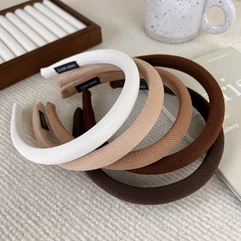 Vintage Ribbed Fabric Padded Headband For Women Solid Earth Tone Coffee White Beige Handmade Hair Band Simple Elegant Hair Accessories