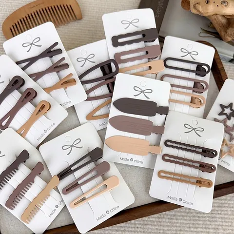 Fermagli per Capelli a Becco d'Anatra Caffè Opaco Minimalista Lega Geometrica Forcine per Frangia Donna Quotidiano Stile Coreano Accessori per Capelli