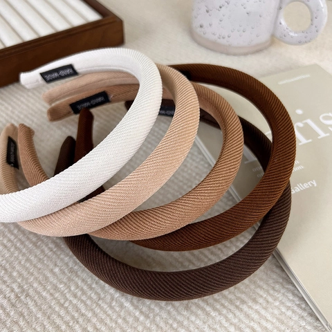 Vintage Ribbed Fabric Padded Headband For Women Solid Earth Tone Coffee White Beige Handmade Hair Band Simple Elegant Hair Accessories
