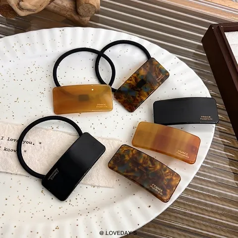 French Handmade Style Rectangular Acrylic Hair Clip Tortoiseshell Pattern Hair Tie Set For Women Vintage Daily Hair Accessories