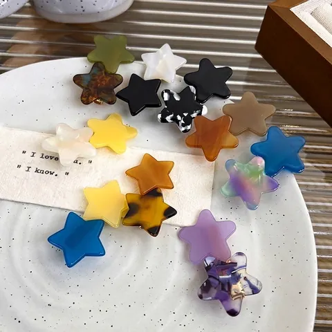 Pinza de Pelo de Estrella de Acetato Minimalista Francés Clip de Pico de Pato Color Contrastado para Mujeres Estilo Dulce